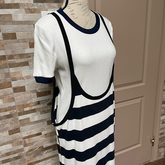 ZARA cotton dress skirt on the straps stripped Sz L & ribbed top combo Sz XL - Picture 7 of 16